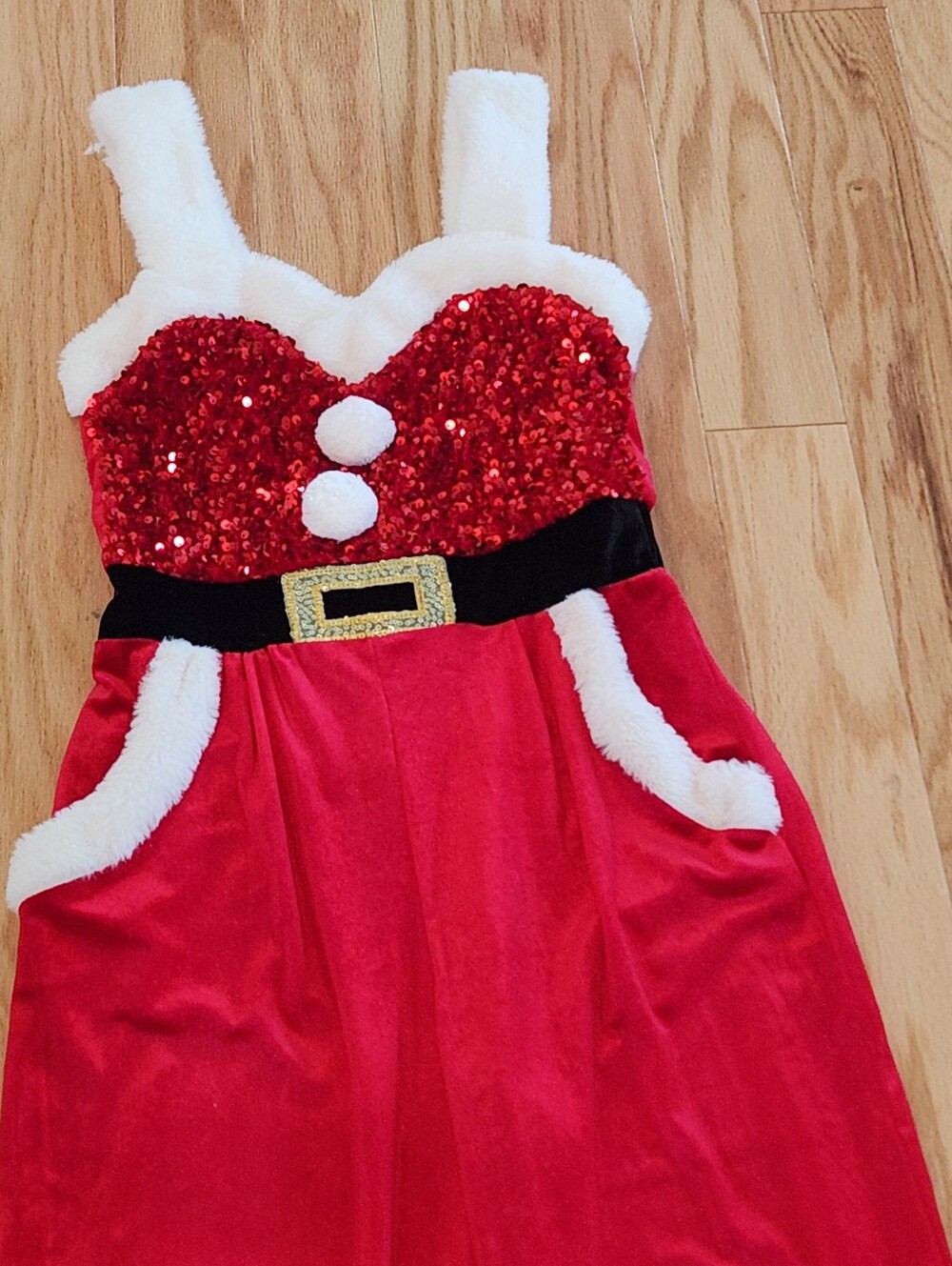 Born Famous Womens XS Santa Sequin Jumpsuit Christmas Straps Fleece Sleeveless